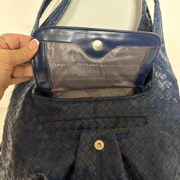 Simply Vera, Vera Wang Blue Purse Blue Woven Shoulder Bag Multiple Compartments - Picture 9 of 12